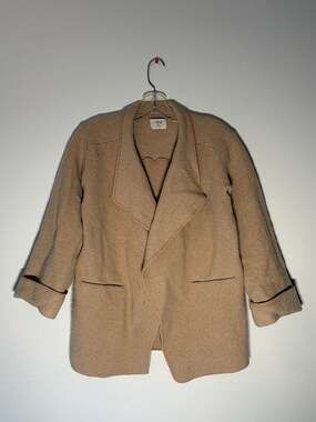 Wilfred Aritzia 100% Merino Wool Open Front Cardigan Jacket Tan Medium